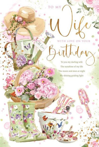 Wife birthday card - garden flowers