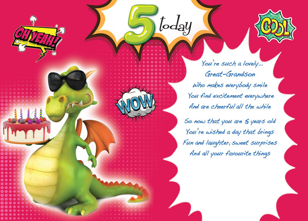 Great-Grandson 5th birthday card- party dragon