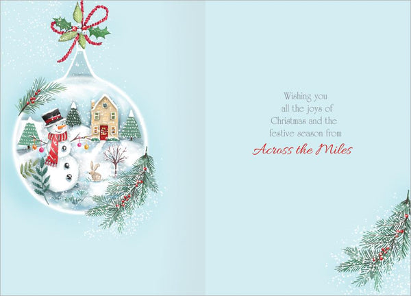 Across the miles Christmas card -festive snowman