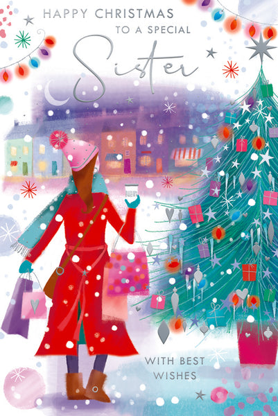 Sister Christmas card - Xmas shopping