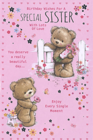 Sister birthday card - cute bear