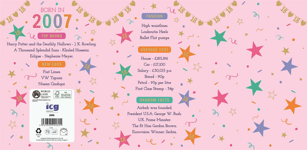 18th birthday card - born in 2007