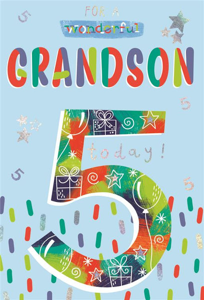 Grandson 5th birthday card- rainbow