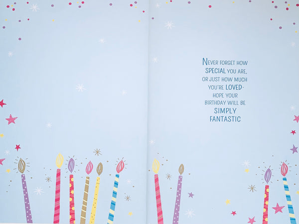 Niece birthday card - colourful cake