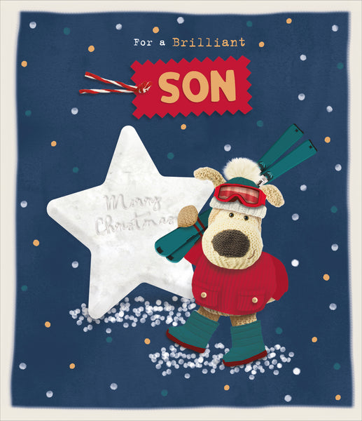 Son Christmas card - Boofle skiing