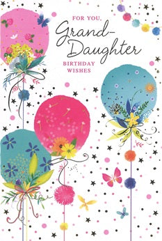 Granddaughter birthday card- balloons and flowers