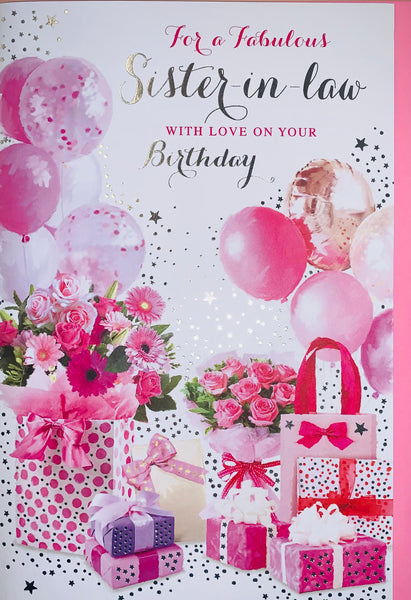Sister in law birthday card- balloons and drinks