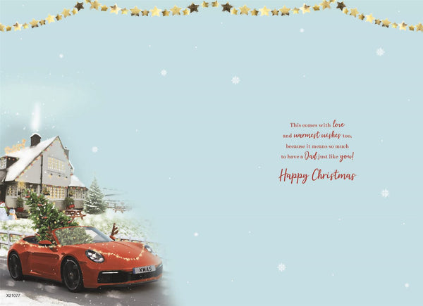 Dad Christmas card - car and Christmas tree