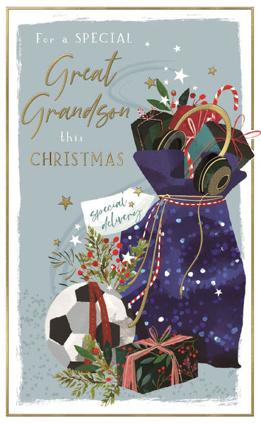 Great Grandson Christmas card - football