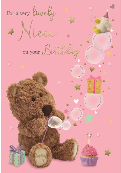 Niece birthday card- cute bear and flowers
