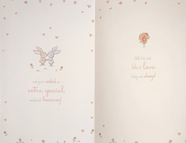Wife anniversary card - cute rabbits - large card