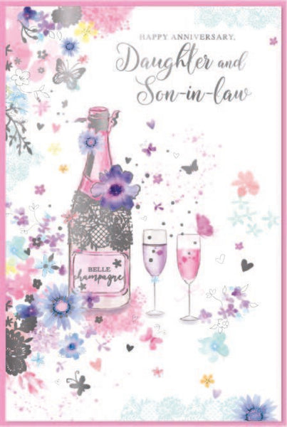 Daughter and Son in law wedding anniversary card - fizz and butterflies