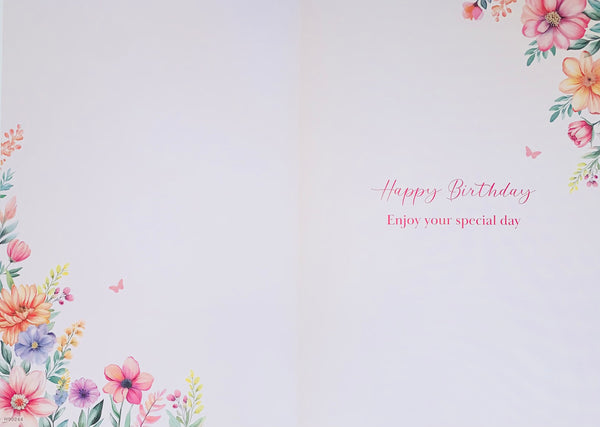 Nan birthday card - flowers and butterflies