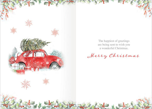 Grandson Christmas card - car and tree