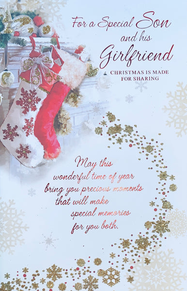 Son and Girlfriend Christmas card - Christmas stockings