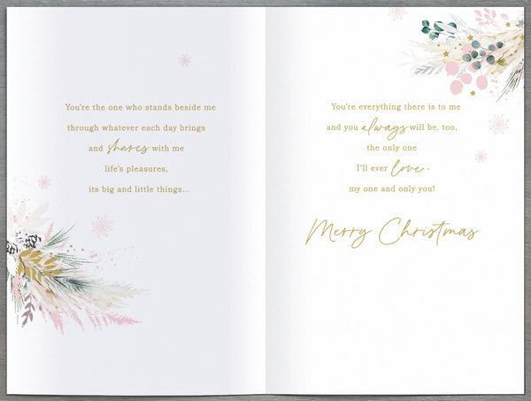 Luxury Wife Christmas card - hearts and flowers