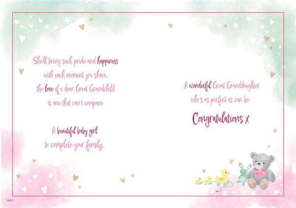 Great Granddaughter birth congratulations card - pink nursery