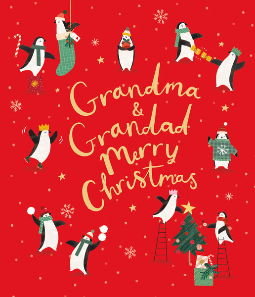 Grandma and Grandad Christmas card - Cute penguins