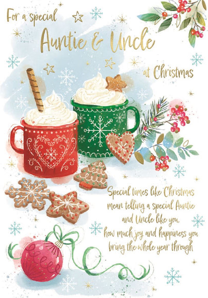 Auntie and Uncle Christmas card - festive hot chocolate