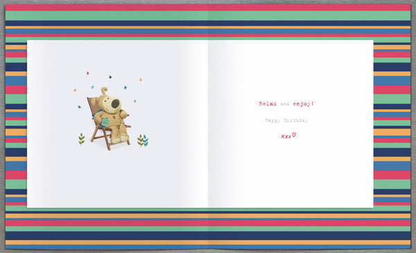 Boofle Grandad birthday card - relaxing garden