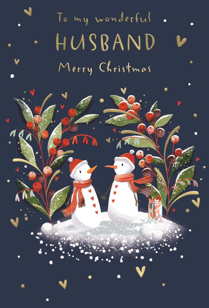 Husband Christmas card- cute snow couple