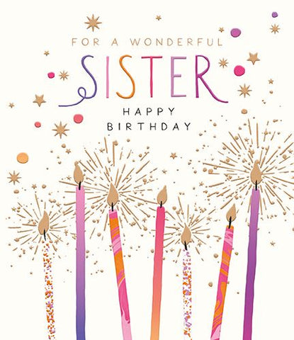 Sister birthday card - sparkling candles