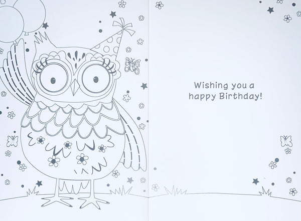 Kids birthday card - colourful owl