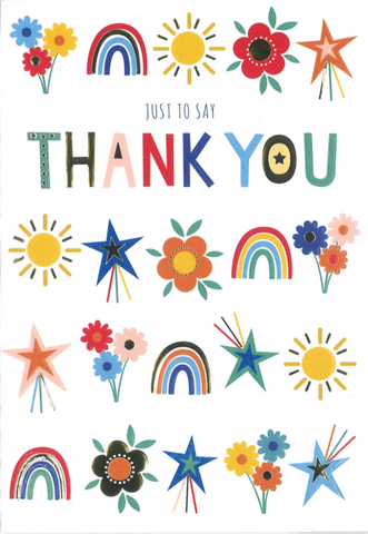 Thank you card- rainbows and flowers
