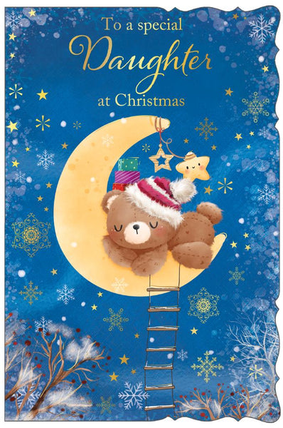 Daughter Christmas card - cute bear and moon