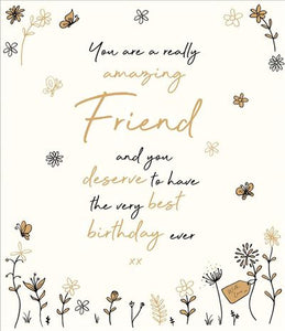 Friend birthday card- golden flowers