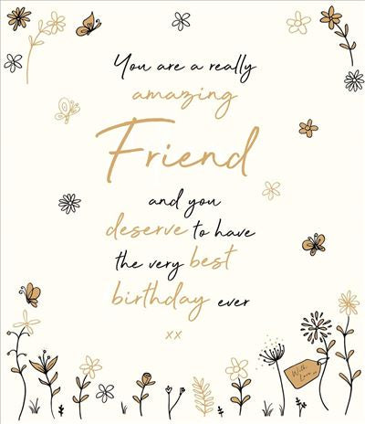 Friend birthday card- golden flowers
