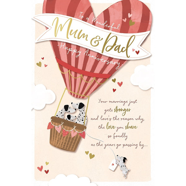 Wishing Well Mum and Dad Anniversary Card | Cute Dogs Design | Golden Foil