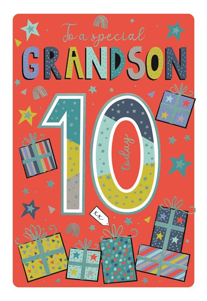 Grandson 10th birthday card- bright