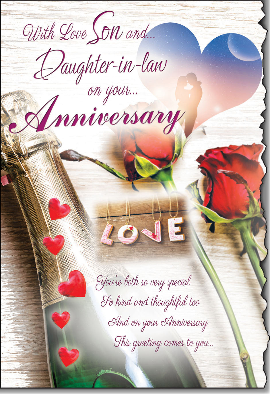 Son and Daughter-in-law anniversary card- loving verse