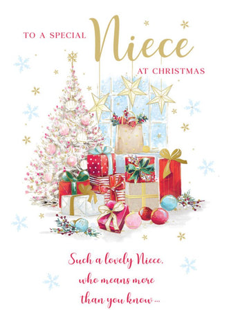 Niece Christmas card - Christmas tree and presents