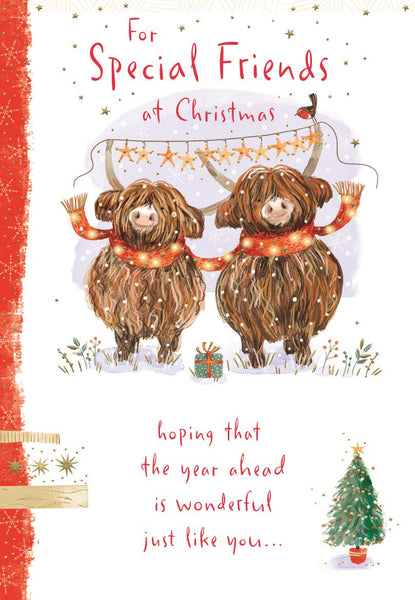 Special friends Christmas card - highland cows
