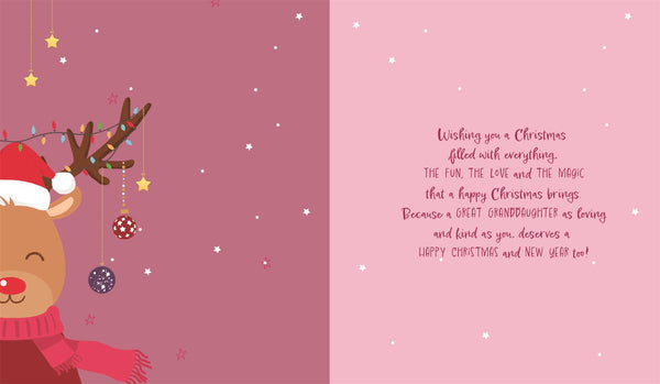 Great-Granddaughter Christmas card - cute reindeer