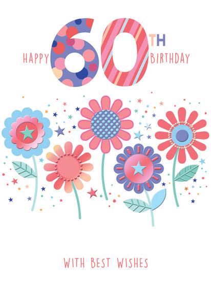 60th birthday card - flowers