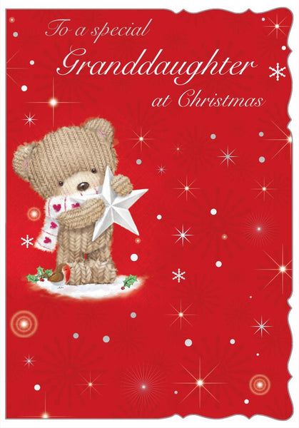 Granddaughter Christmas Card | Cute Bear & Festive Star Design