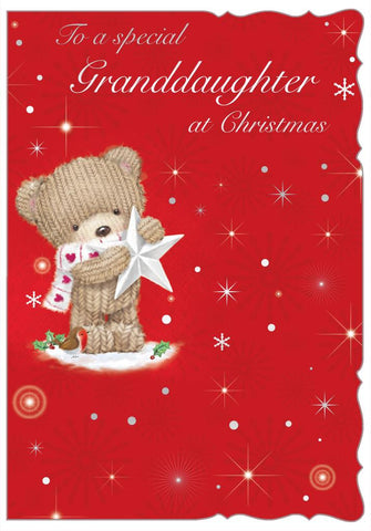 Granddaughter Christmas card - cute bear with star