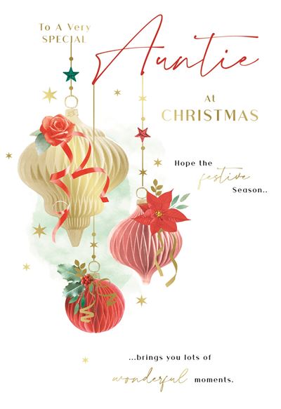 Auntie Christmas card - Xmas baubles
