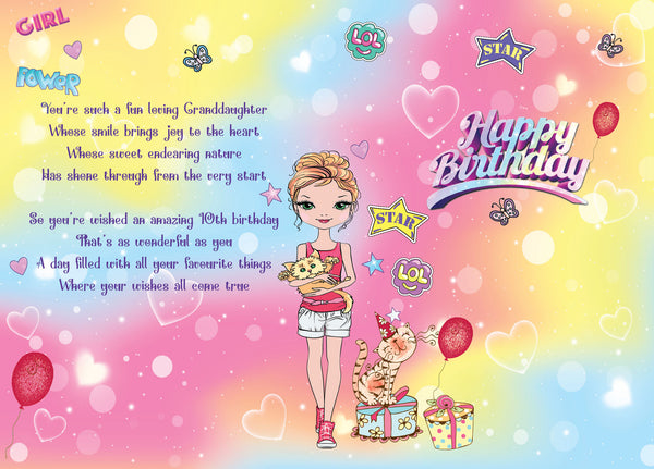 Granddaughter 10th birthday card - cute music star