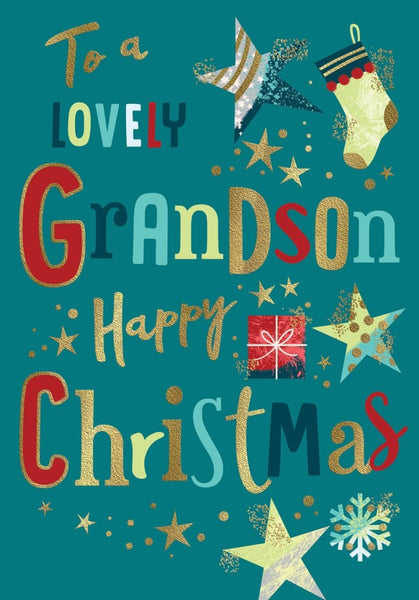 Grandson Christmas card - modern Xmas text