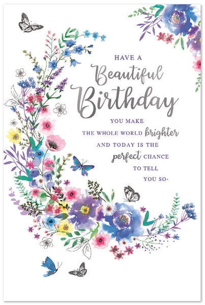 General birthday card - pretty flowers and butterflies