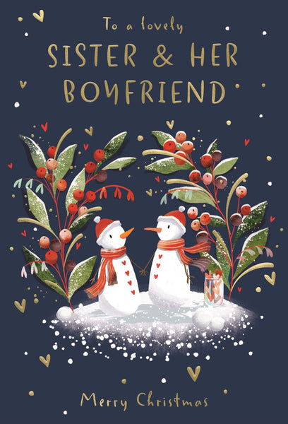 Sister and Boyfriend Christmas card - cute snow couple