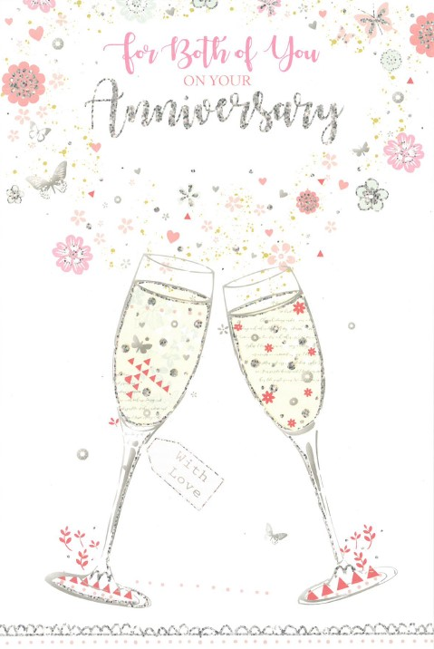 Your wedding anniversary card- sparkling champagne glasses