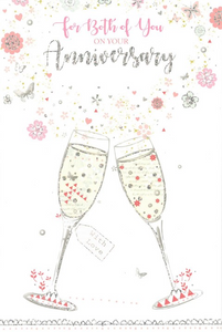 Your wedding anniversary card- sparkling champagne glasses