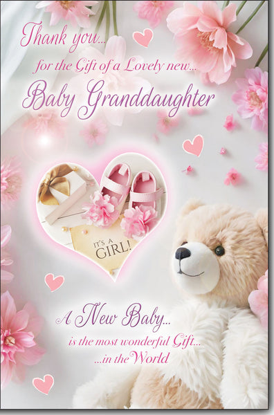 Thank You for Our New Granddaughter Card | Glitter Finish Large Baby Card