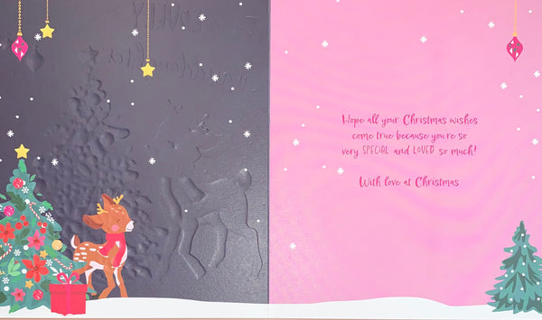 Granddaughter Christmas Card | Cute Reindeer Multicolour Foil Design
