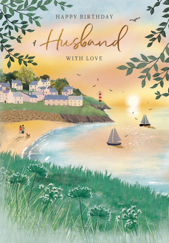 Husband birthday card - coastal sunset